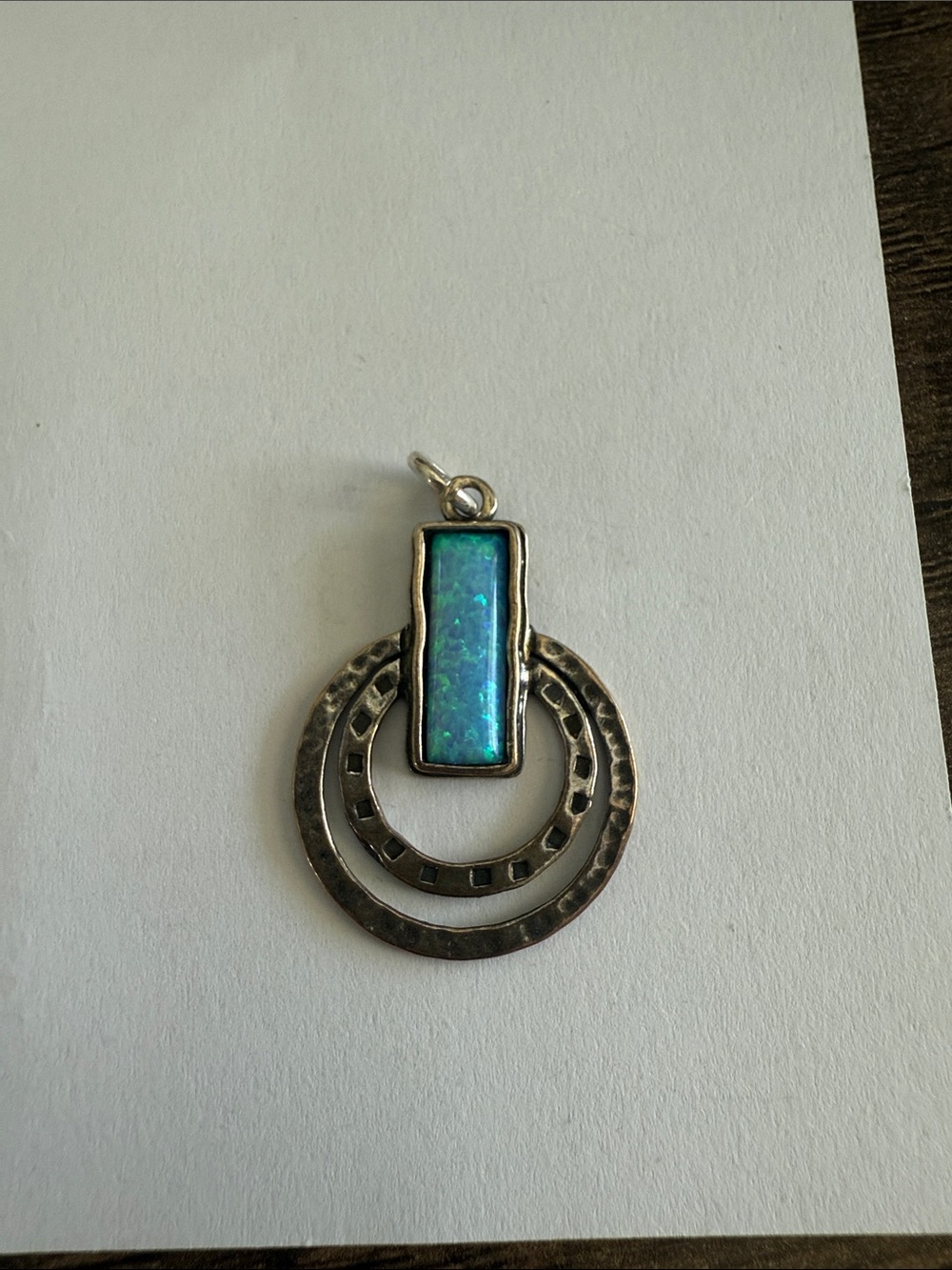Silver Pendant with Blue-Green Opal Inlay - Women Jewelry